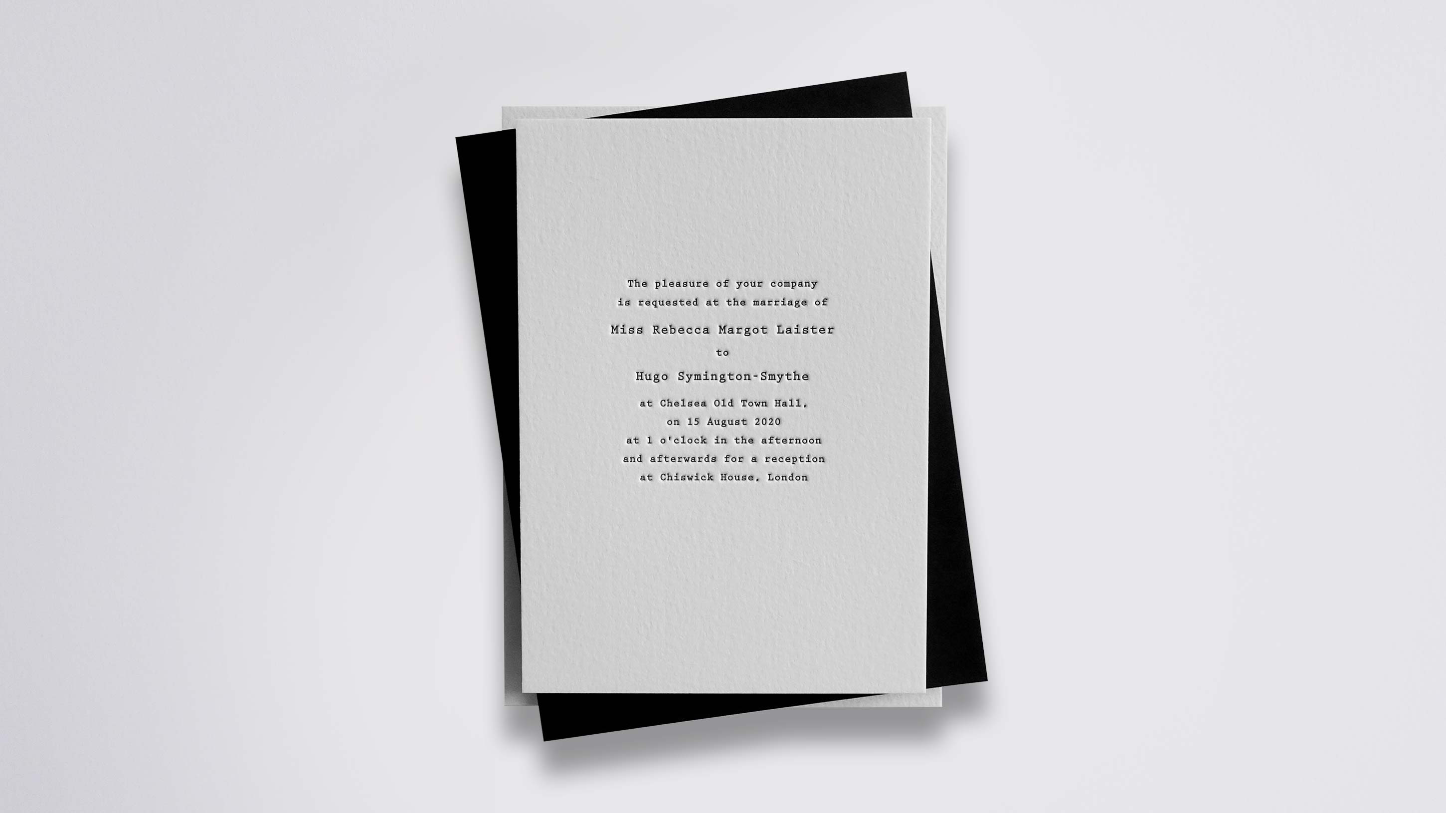 Felicity letterpress wedding stationery with Black ink on Warm White board